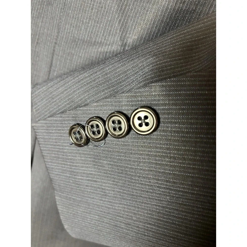 Jos A Bank Mens 40R Suit Jacket 2 Button Black Pinstripe Wool Blazer Sport Coat